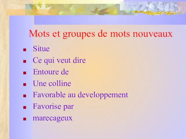 Mots et groupes de mots nouveaux Situe Ce qui veut