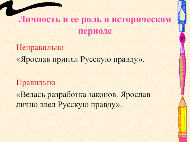 Личность и ее роль в историческом периоде Неправильно «Ярослав принял