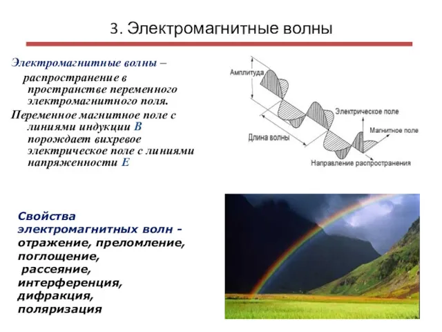 3. Электромагнитные волны Электромагнитные волны – распространение в пространстве переменного