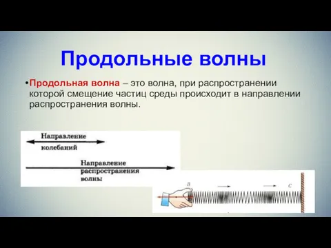 Продольные волны Продольная волна – это волна, при распространении которой