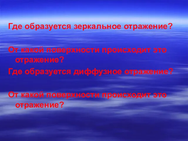 Где образуется зеркальное отражение? От какой поверхности происходит это отражение?