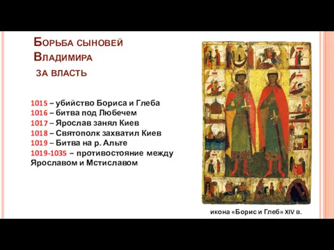 Борьба сыновей Владимира за власть 1015 – убийство Бориса и