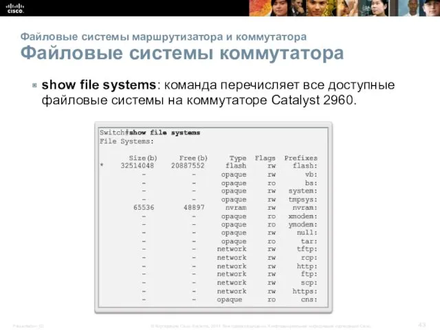 Файловые системы маршрутизатора и коммутатора Файловые системы коммутатора show file