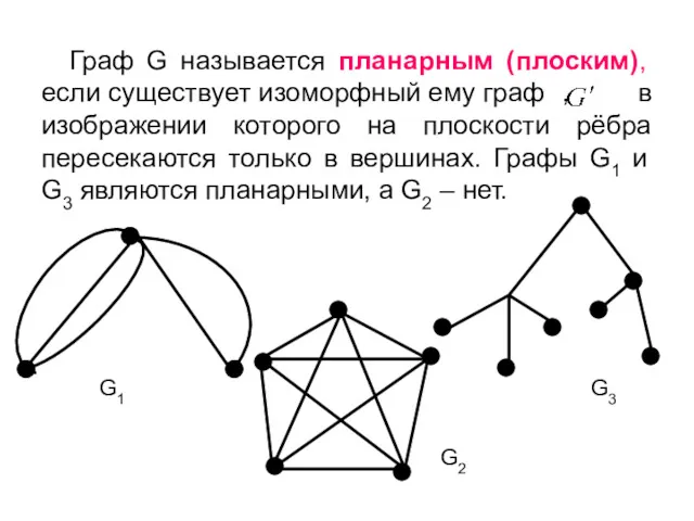 Граф G называется планарным (плоским), если существует изоморфный ему граф