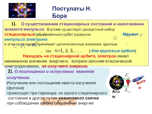 Постулаты Н.Бора 2). О поглощении и испускании квантов излучения. Излучение