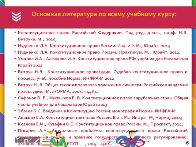 Конституционное право Российской Федерации. Под ред. д.ю.н., проф. Н.В. Витрука.