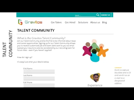 TALENT COMMUNITY COMMENT Form to capture key data and a
