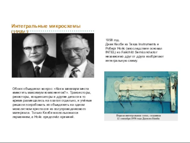 1958 год. Джек Килби из Texas Instruments и Роберт Нойс