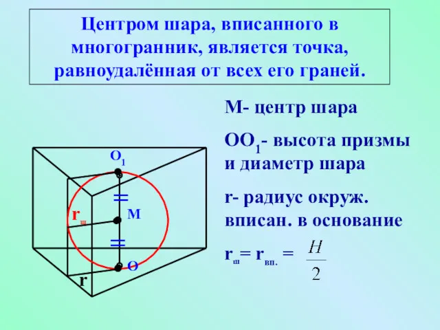 Центром шара, вписанного в многогранник, является точка, равноудалённая от всех