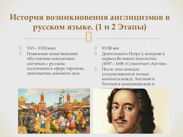 История возникновения англицизмов в русском языке. (1 и 2 Этапы)