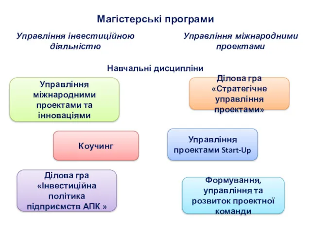 Навчальні дисципліни Управління міжнародними проектами та інноваціями Коучинг Ділова гра