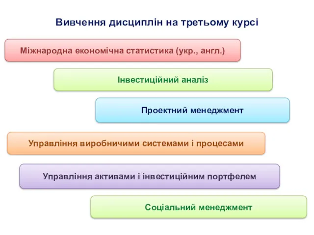 Вивчення дисциплін на третьому курсі Інвестиційний аналіз Міжнародна економічна статистика