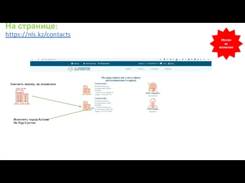 Сменить иконку, во вложении Изменить город Астана На Нур-Султан На странице: https://nls.kz/contacts Иконка во вложении