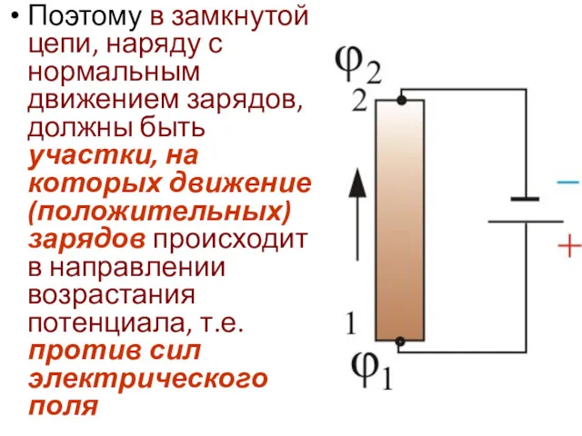 Поэтому в замкнутой цепи, наряду с нормальным движением зарядов, должны