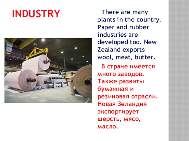 INDUSTRY There are many plants in the country. Paper and