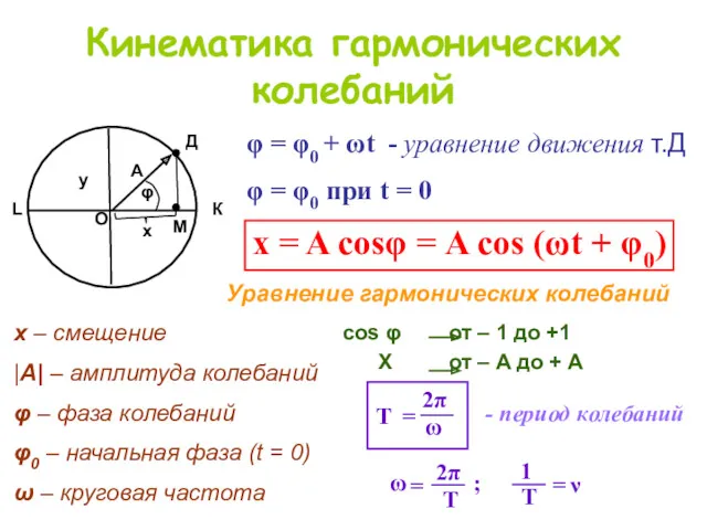 Кинематика гармонических колебаний φ = φ0 + ωt - уравнение