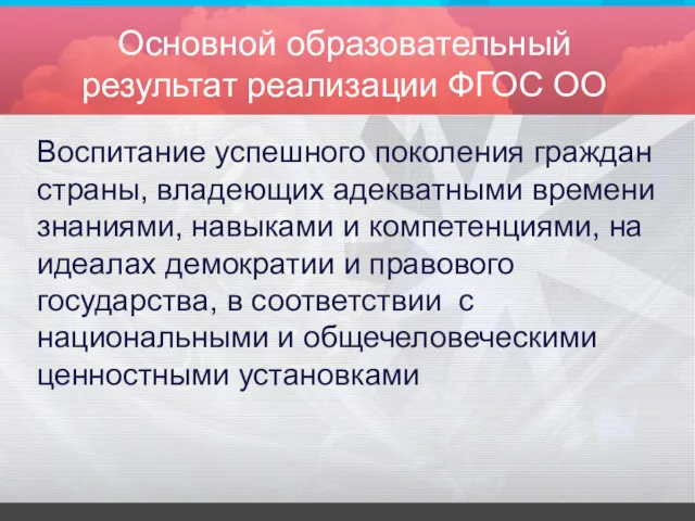 Основной образовательный результат реализации ФГОС ОО Воспитание успешного поколения граждан