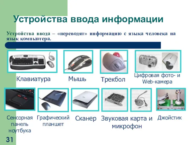 Устройства ввода информации Клавиатура Мышь Сенсорная панель ноутбука Графический планшет