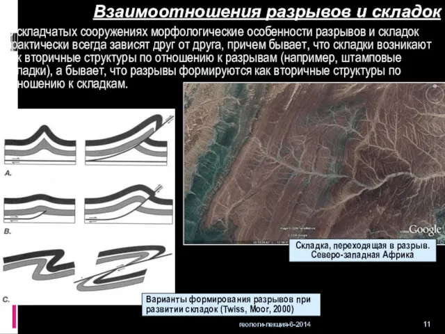 геологи-лекция-6-2014 Взаимоотношения разрывов и складок В складчатых сооружениях морфологические особенности разрывов и складок