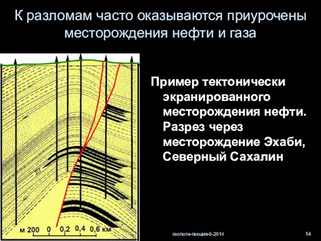 геологи-лекция-6-2014 Пример тектонически экранированного месторождения нефти. Разрез через месторождение Эхаби, Северный Сахалин К