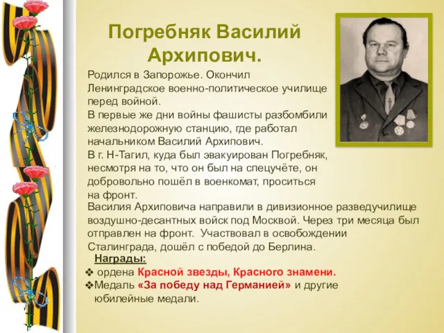 Погребняк Василий Архипович. Родился в Запорожье. Окончил Ленинградское военно-политическое училище