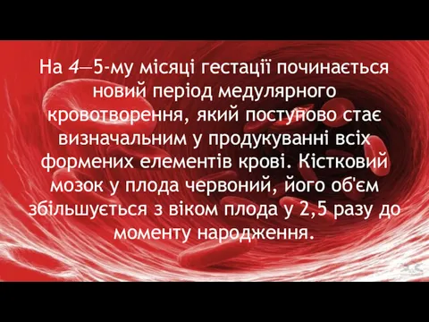 На 4—5-му місяці гестації починається новий період меду­лярного кровотворення, який поступово стає визначальним