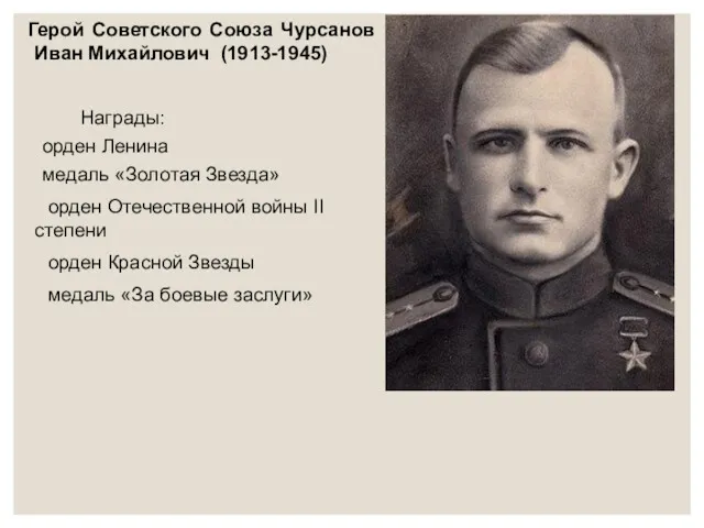 Герой Советского Союза Чурсанов Иван Михайлович (1913-1945) Награды: орден Ленина