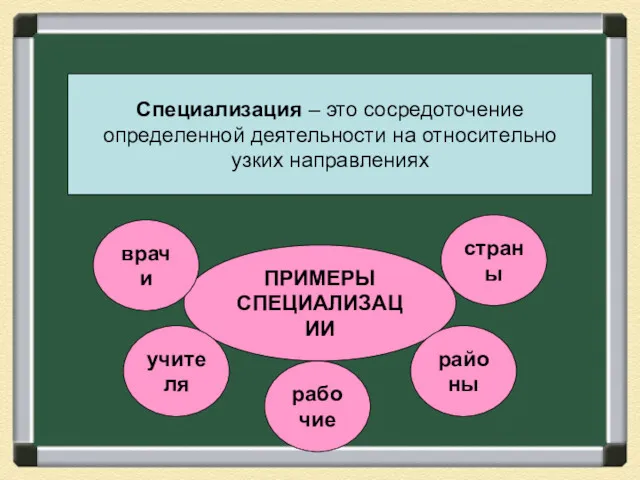 Специализация – это сосредоточение определенной деятельности на относительно узких направлениях