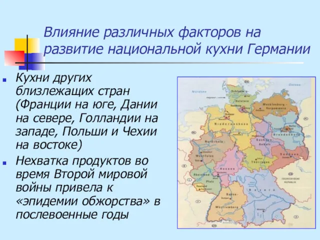 Влияние различных факторов на развитие национальной кухни Германии Кухни других