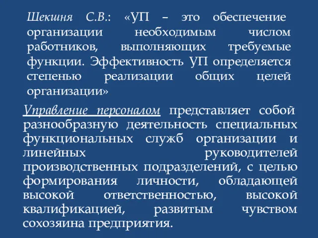 Шекшня С.В.: «УП – это обеспечение организации необходимым числом работников,