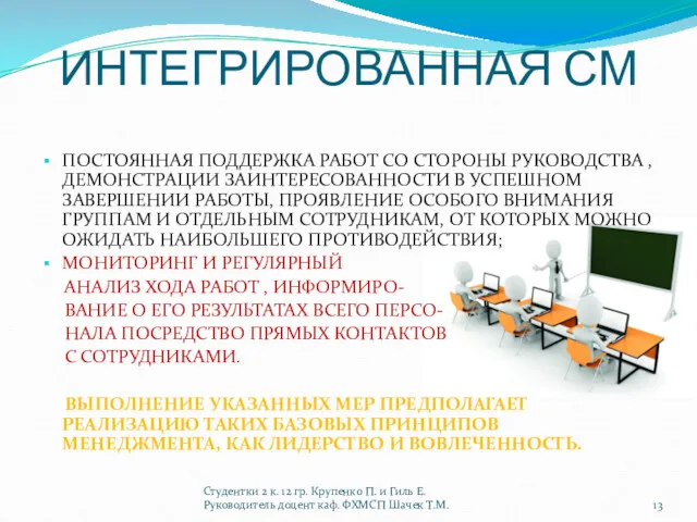 ИНТЕГРИРОВАННАЯ СМ ПОСТОЯННАЯ ПОДДЕРЖКА РАБОТ СО СТОРОНЫ РУКОВОДСТВА , ДЕМОНСТРАЦИИ