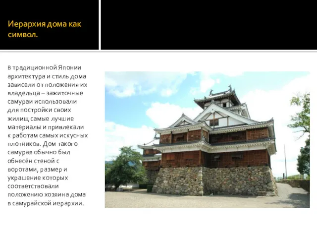 Иерархия дома как символ. В традиционной Японии архитектура и стиль