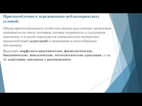 Приспособления к переживанию неблагоприятных условий. Общая приспособленность особи или группы