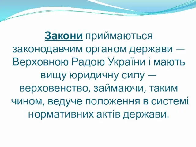 Закони приймаються законодавчим органом держави — Верховною Радою України і