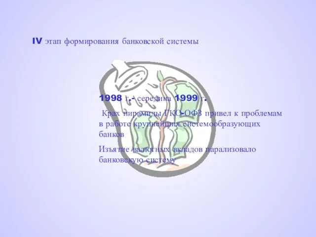 IV этап формирования банковской системы 1998 г.- середина 1999 г. Крах пирамиды ГКО-ОФЗ