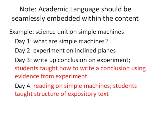 Note: Academic Language should be seamlessly embedded within the content