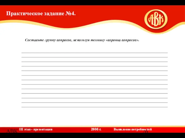 АВК Практическое задание №4. Составьте группу вопросов, используя технику «воронка