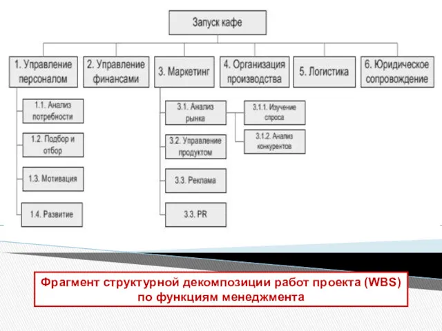 Фрагмент структурной декомпозиции работ проекта (WBS) по функциям менеджмента
