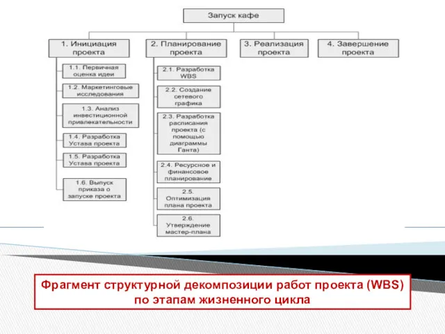Фрагмент структурной декомпозиции работ проекта (WBS) по этапам жизненного цикла