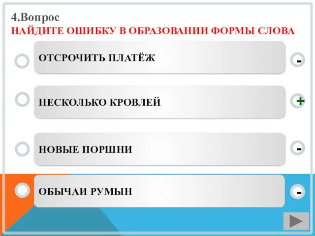 4.Вопрос НАЙДИТЕ ОШИБКУ В ОБРАЗОВАНИИ ФОРМЫ СЛОВА НЕСКОЛЬКО КРОВЛЕЙ НОВЫЕ