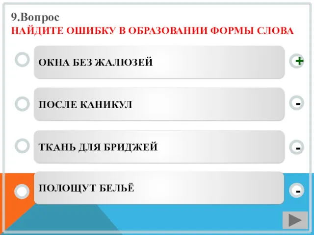 9.Вопрос НАЙДИТЕ ОШИБКУ В ОБРАЗОВАНИИ ФОРМЫ СЛОВА ОКНА БЕЗ ЖАЛЮЗЕЙ