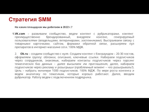 Стратегия SMM На каких площадках мы работаем в 2022 г.?