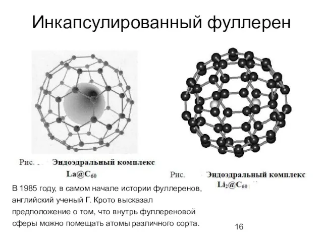 Инкапсулированный фуллерен В 1985 году, в самом начале истории фуллеренов,