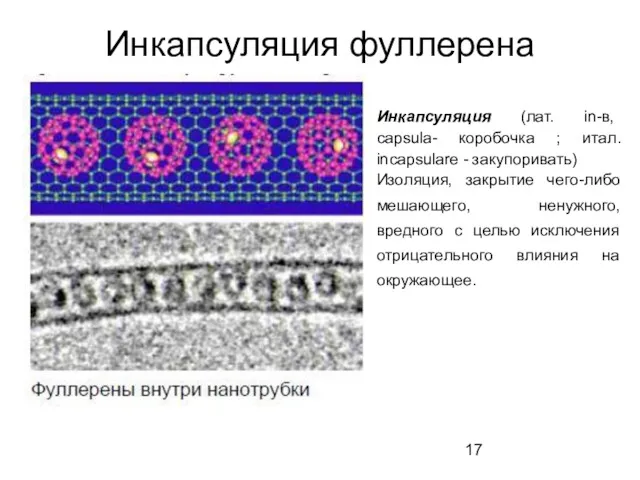 Инкапсуляция фуллерена Инкапсуляция (лат. in-в, capsula- коробочка ; итал. incapsulare