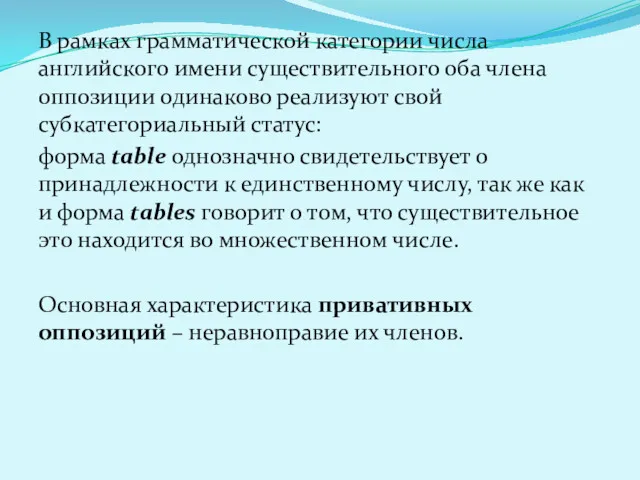 В рамках грамматической категории числа английского имени существительного оба члена