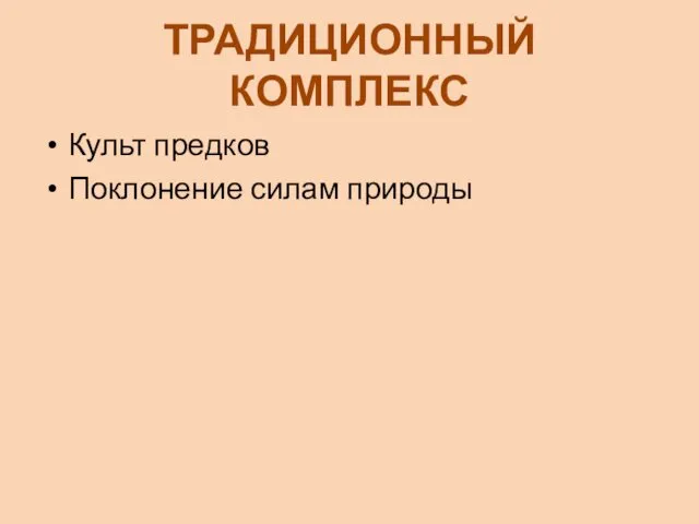 ТРАДИЦИОННЫЙ КОМПЛЕКС Культ предков Поклонение силам природы