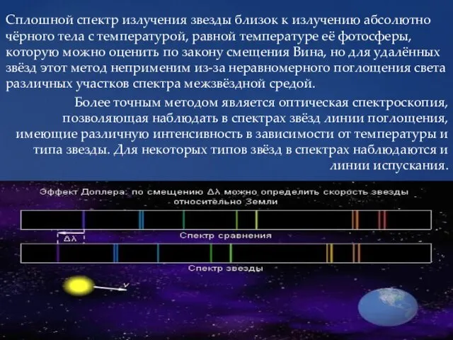 Сплошной спектр излучения звезды близок к излучению абсолютно чёрного тела с температурой, равной