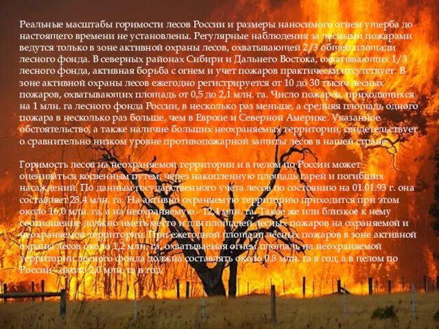 Реальные масштабы горимости лесов России и размеры наносимого огнем ущерба до настоящего времени