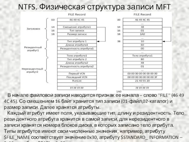 В начале файловой записи находится признак её начала – слово