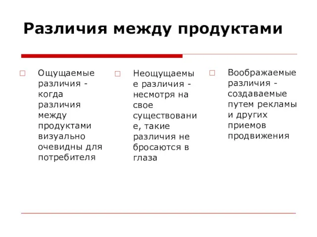 Различия между продуктами Ощущаемые различия - когда различия между продуктами